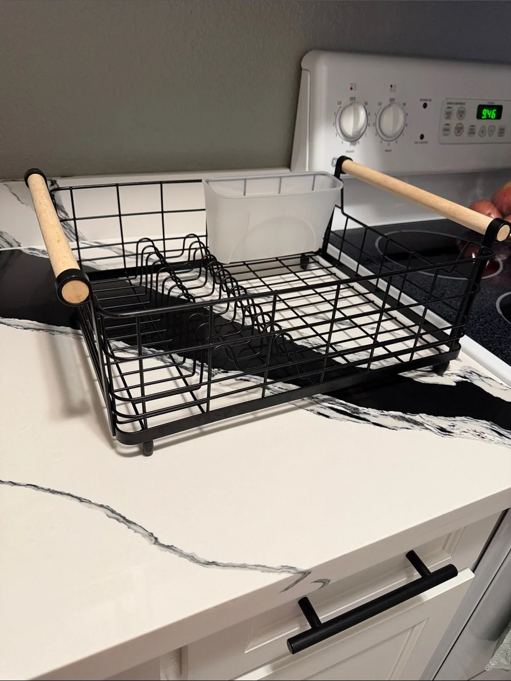 Black Wire Dish Drying Rack with Wood Handles